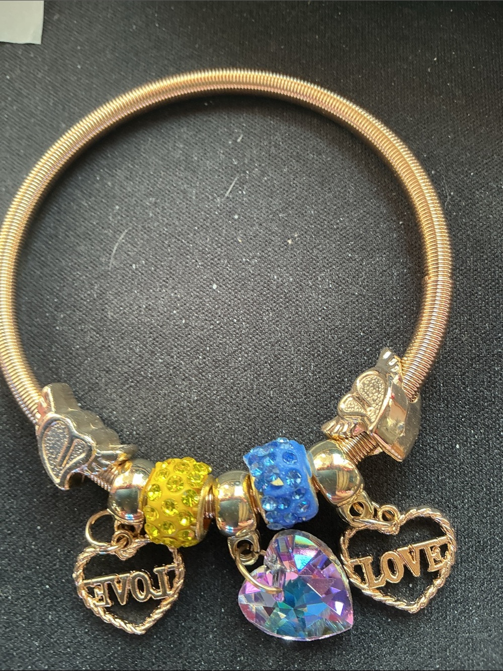 ⭐ Gold Tone Love Charm Bangle Bracelet Pink Purple Rhinestones - Picture 2 of 2